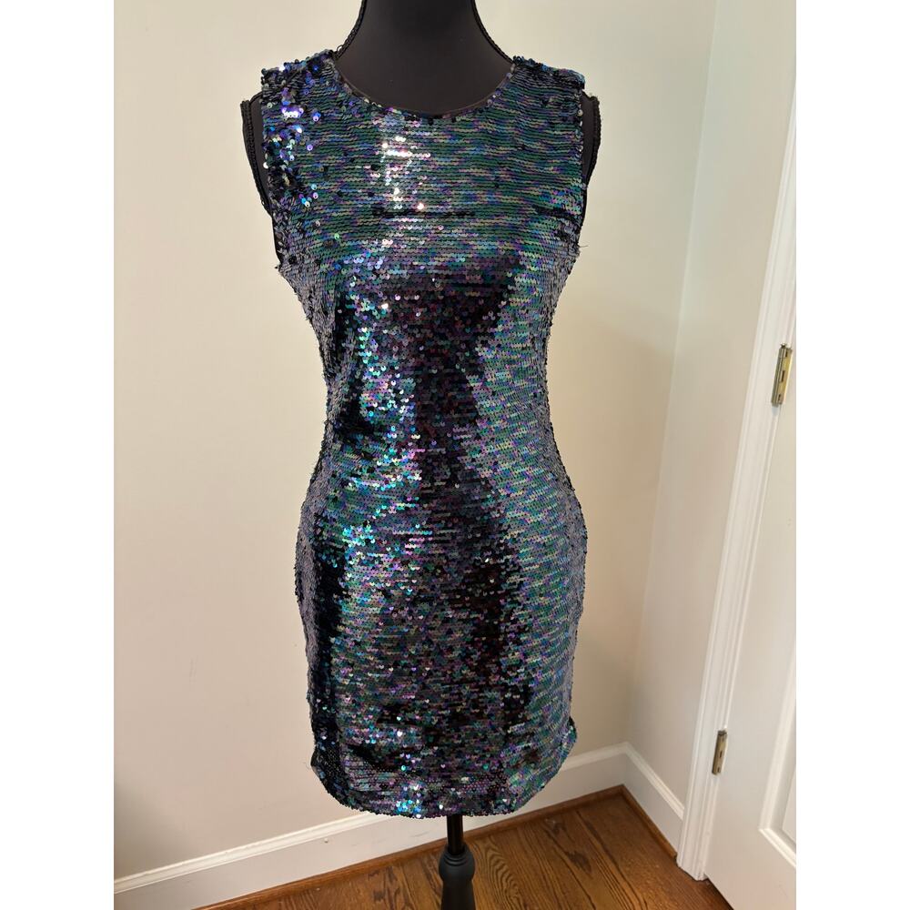 Crystal Doll Junior Prom Dress Featuring Blue & Black Iridescent Sequins